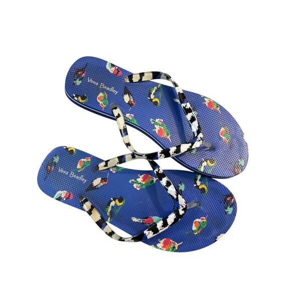 Vera Bradley Flip Flops Sandals Size L 9/10 Blue Mini Tody Birds Resort 7 8 - Picture 2 of 5
